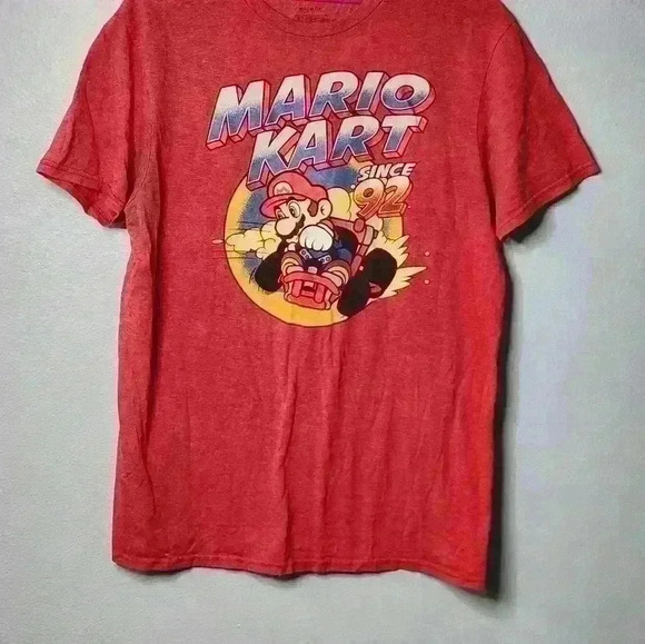Mario Kart Mario Bros. red men's medium t-shirt front logo Mario since 92 - Picture 1 of 6